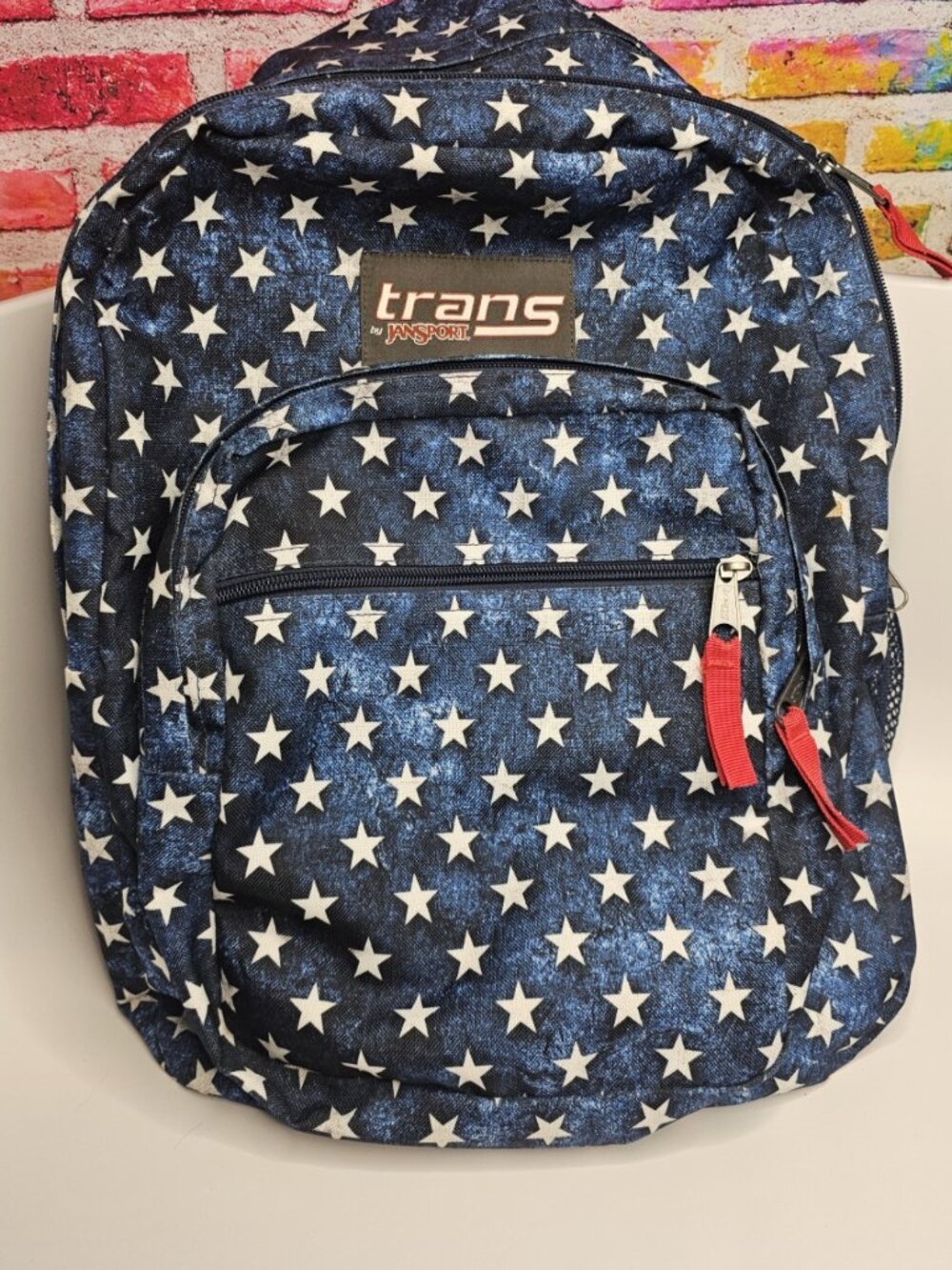 Jansport Trans Supermax Backpack Blue White Stars School Travel Pack 17"